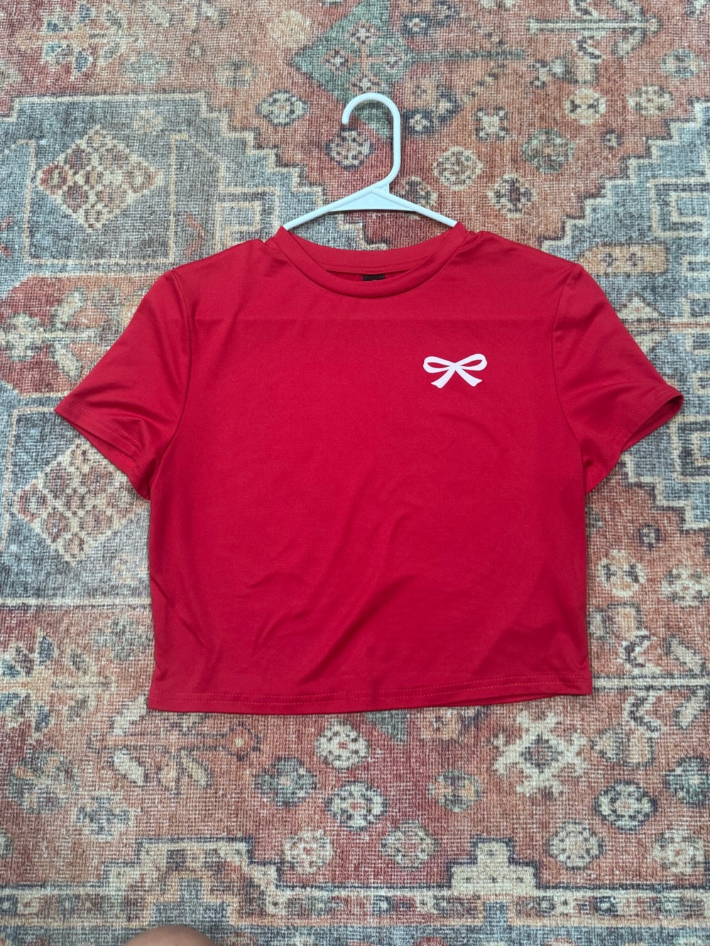 Red Kids Cropped Tee with Bow Graphic